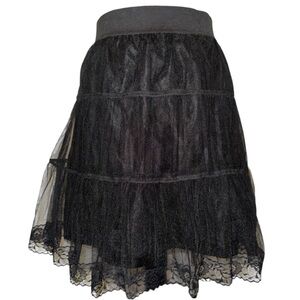 ChicaBooti Double Layer Tiered Black Tulle Mini Skirt/Tutu w Lace Trim